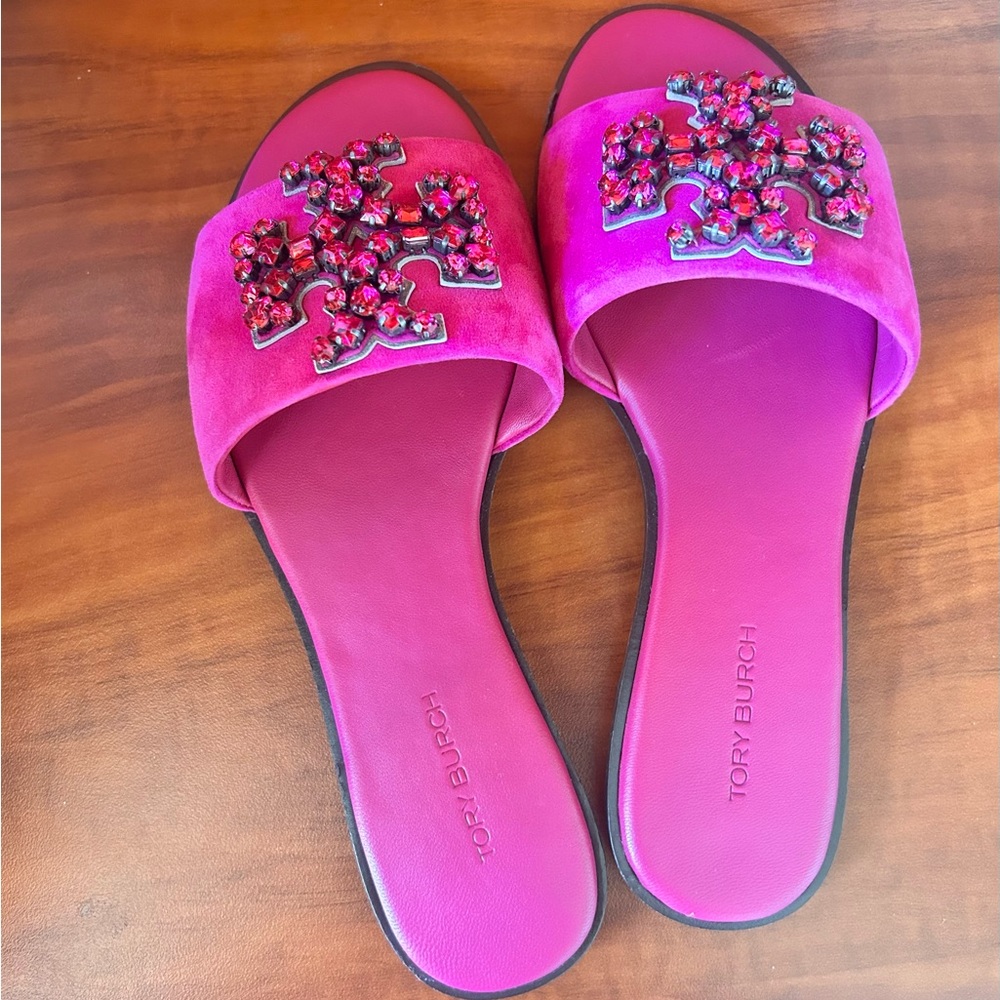 Tory Burch Pink Embellished Slide Sandals